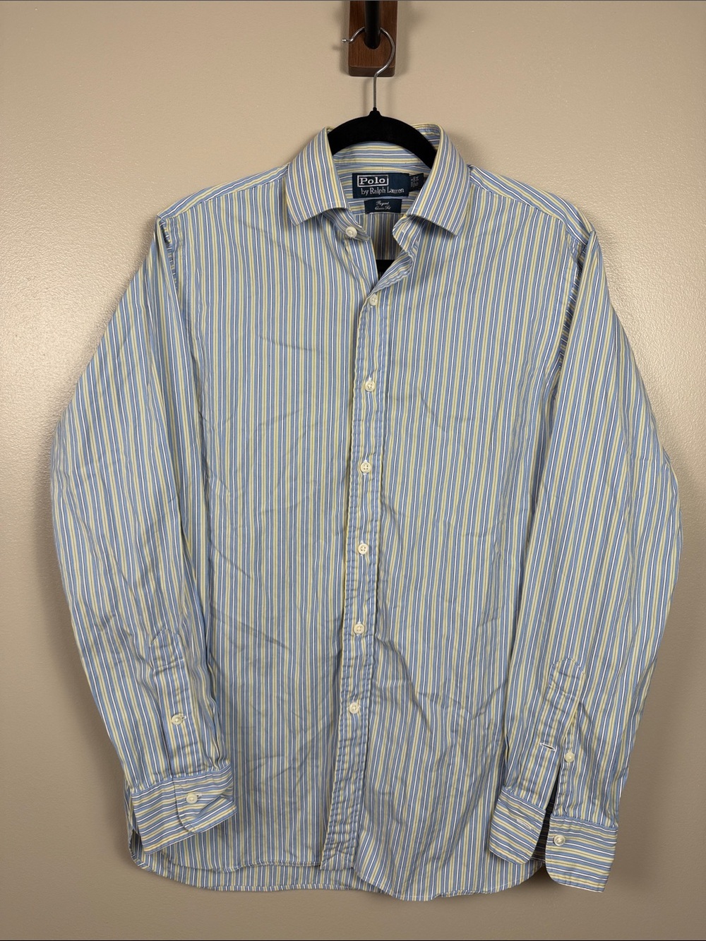 Polo by Ralph Lauren Cotton Light Blue and Yellow Striped Dress Shirt